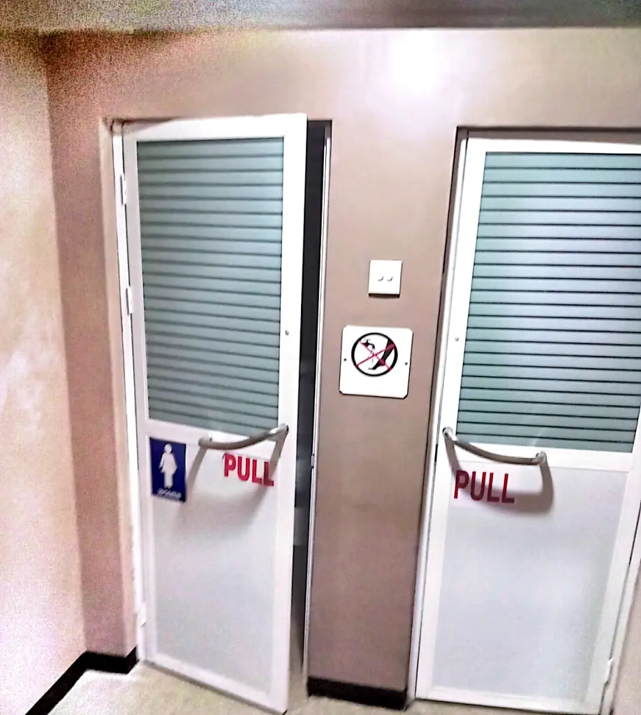 Clearly marked washroom entrance